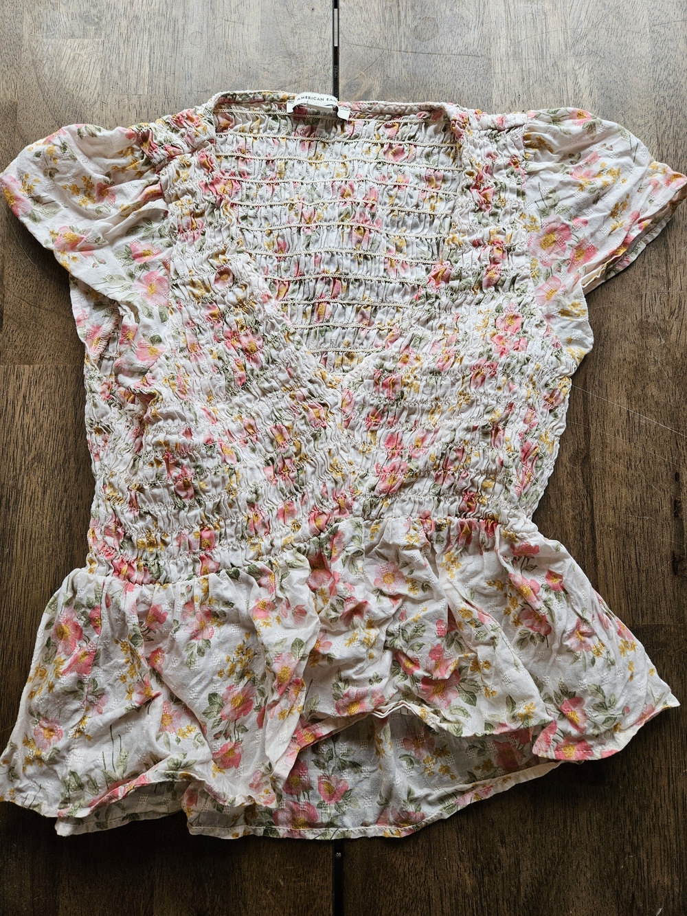 American Eagle Smocked Floral Peplum Top